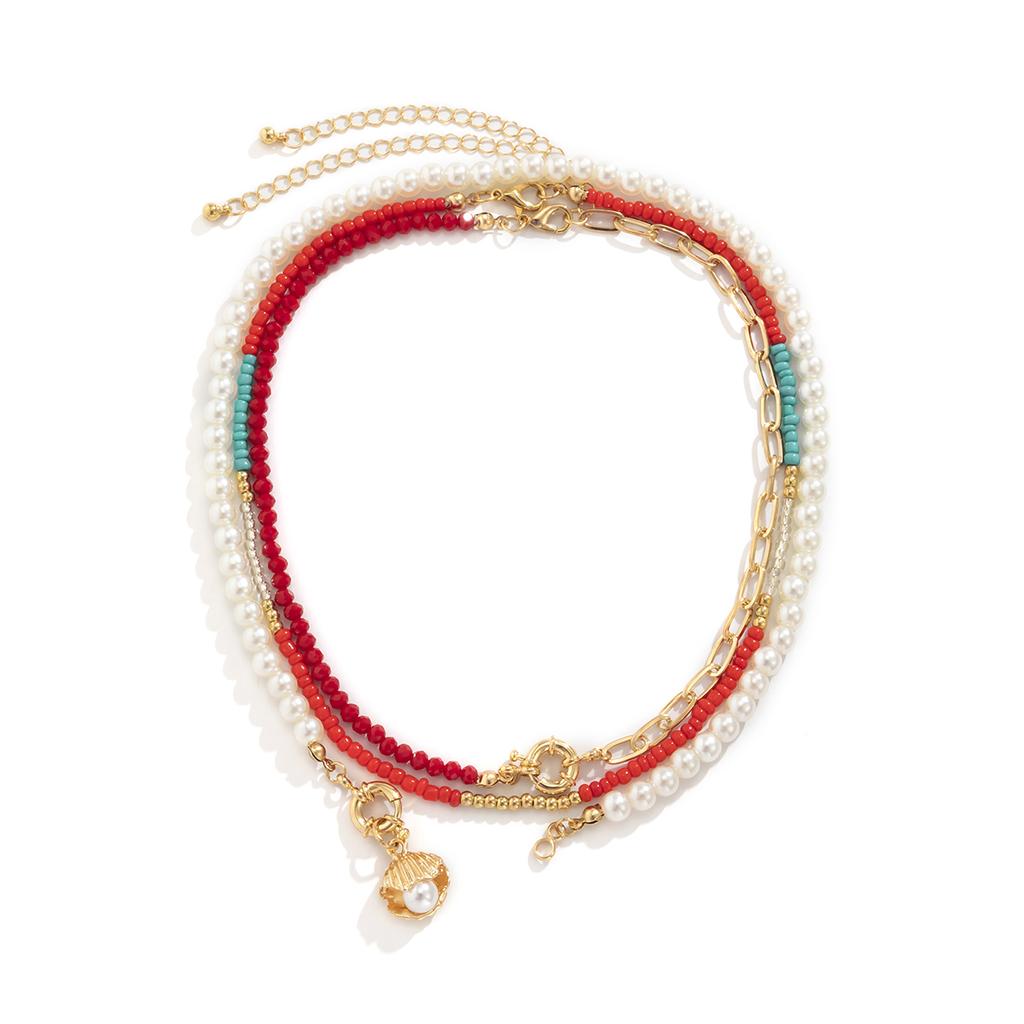 Seed Beads Short Choker Necklace for Women 2026 Fashion Layered Beaded Chain with Imitation Pearl Pendant Necklaces Neck Jewelry