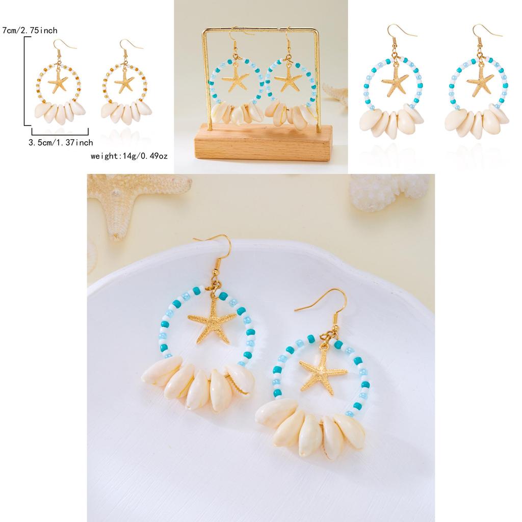 Bohemian Shell Earrings With Geometric Starfish Pendant For Women Summer Casual Wear