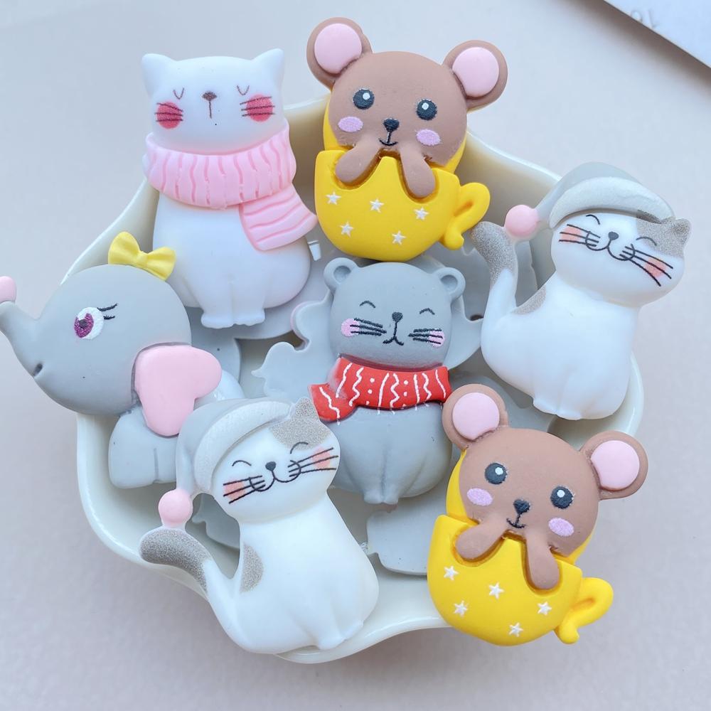 10Pcs New Cute Resin Cartoon Cat, Mouse, Elephant Series Flat Back Scrapbooking DIY Jewelry Craft Decoration Accessories