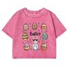The Easter Egg Funny Graphicprinting Female Washed Tee Shirt Retro Casual Crop Top Cotton Clothes Fashion Streetwear