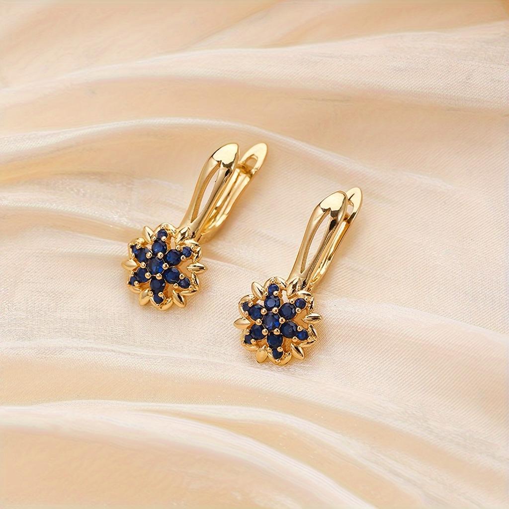 1pair Cubic zirconia Flower Drop Earrings English Lock Earrings Fashionable Versatile Women's Ear Accessories