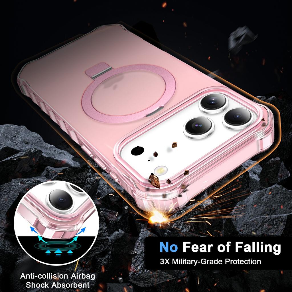 For iPhone 17 Pro Max Case Compatible with MagSafe Matte Kickstand Hybrid Phone Cover Small Wavy Edge