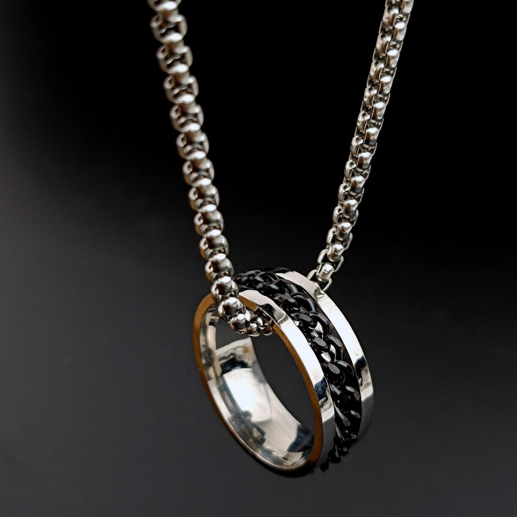 European and American Transfer Titanium Steel Chain Ring Necklace Men's Rotatable