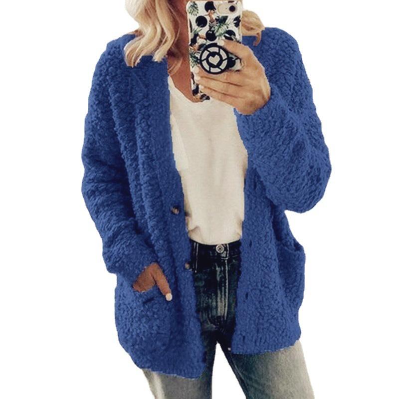 Autumn Winter Women's Woolen Fleece Jacket Knitting Cardigan Sweater Tops