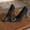 High Heels Women's 2025 Autumn and Winter New Professional Black Socialite Versatile French Temperament Pointed Head Shallow Mouth Stiletto Shoes