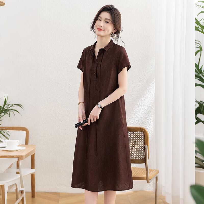 Women's Lyocell-Linen Blend Lapel A-Line Shirt Dress