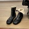 Round Head Velvet Short Boots Two Wear Front Zipper British Style Martin Boots Versatile Flat Bottom Thin Boots
