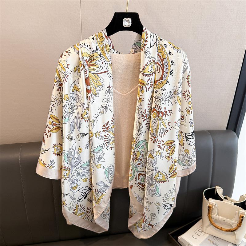 Cashew Nut Simulation Silk Premium 111cm Large Square Scarf Silk Scarf Printed Shawl Sunscreen Scarf Headscarf Scarf