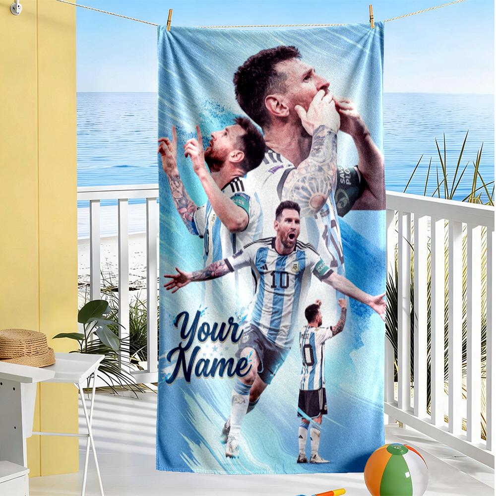 Football Messi Personalized Text Beach Towel Super Soft Microfiber Quickdry Fabric Suitable for Swimming Gym Camping Yoga Vacation