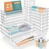 Transparent Desktop Organizer: Built-in Drawer Storage for Stationery and Cosmetics.