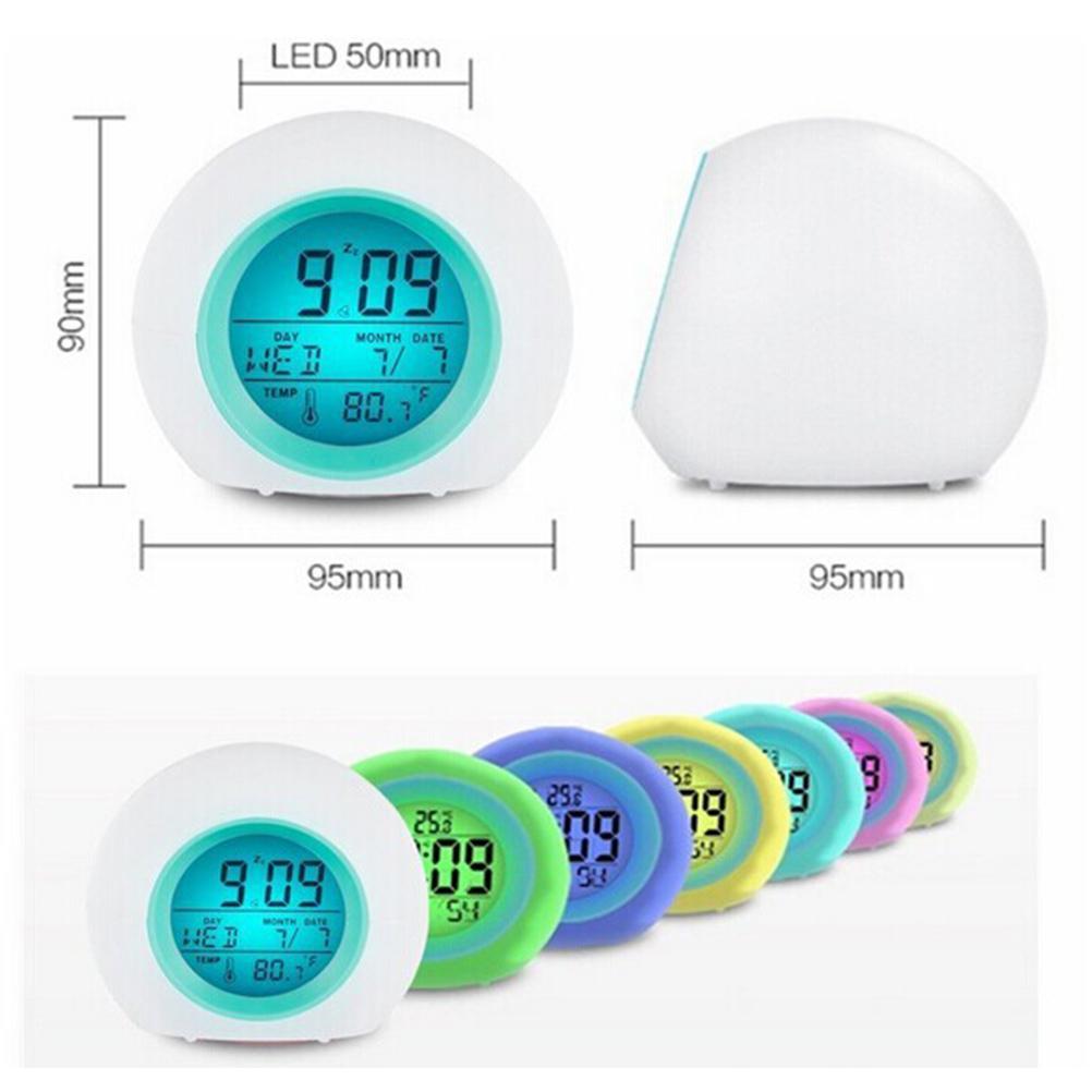 Colorful LED Ball Alarm Clock with Natural Sound Round Digital Calendar Bedside Wake Up Light