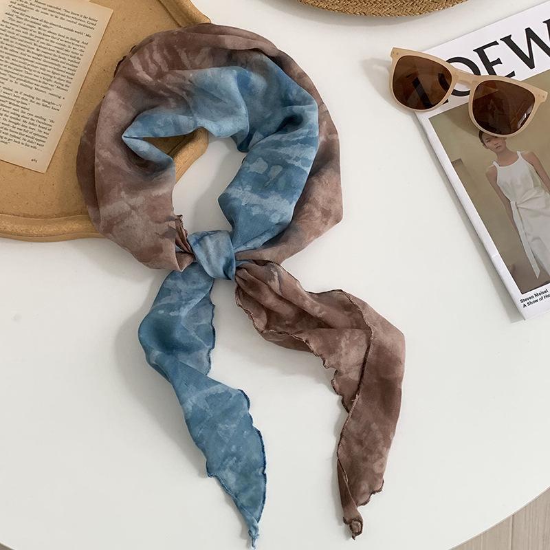 Triangle scarf headband retro tie-dye silk scarf high-end thin scarf scarf shawl multi-purpose waist tie