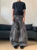 Men's Heavy Duty Patchwork Micro Flare Jeans - Loose Fit, Raw Hem, Floor-Length, High Street Style