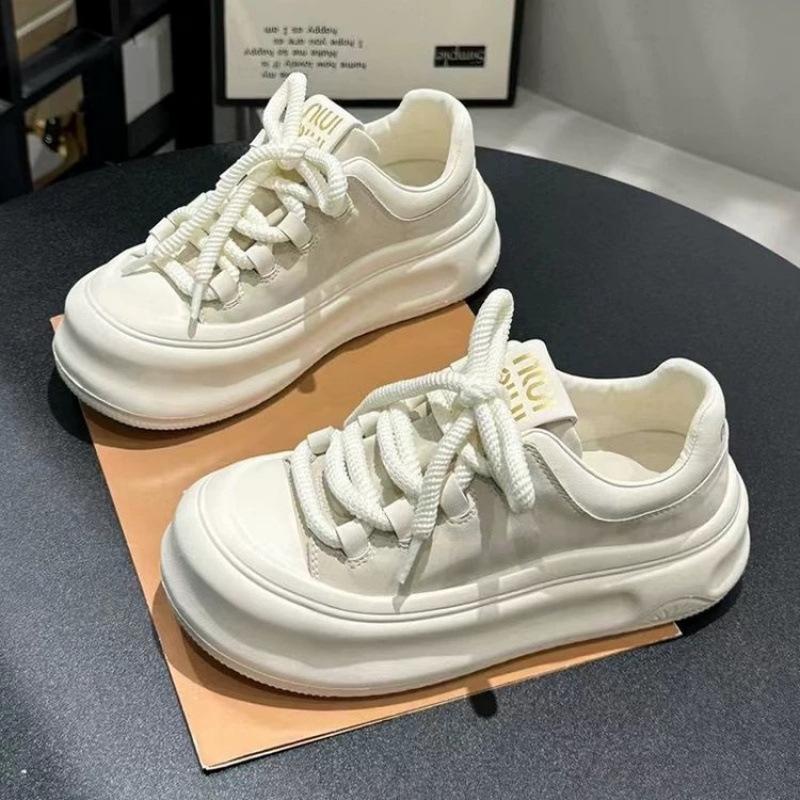 High-value Thick-soled White Shoes for Women's 2025 Autumn New Versatile Popular Big-head Sports Heightening Casual Shoes