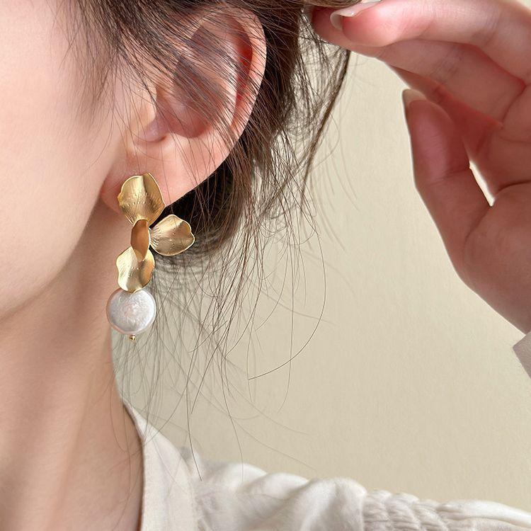 925 Silver Drop Earrings Hoop Pearl Leaf Vintage Irregular For Women Girl Gift Fashion Jewelry Dropship