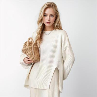 DIMANAF 2024 Autumn Women Sweaters Winter Lady Pullover Tops Female Buttons Knitted Basic Solid Tees Sweaters