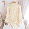 Women's Floral Crepe Pajama Set - Long Sleeve, Turn-Down Collar, Double Layer Gauze, Spring/Autumn Sleepwear