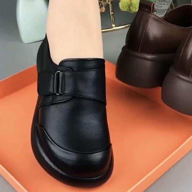 2025 Spring Women's Leather Wedge Heel Shoes - Comfortable Round Toe & Versatile Platform Sole