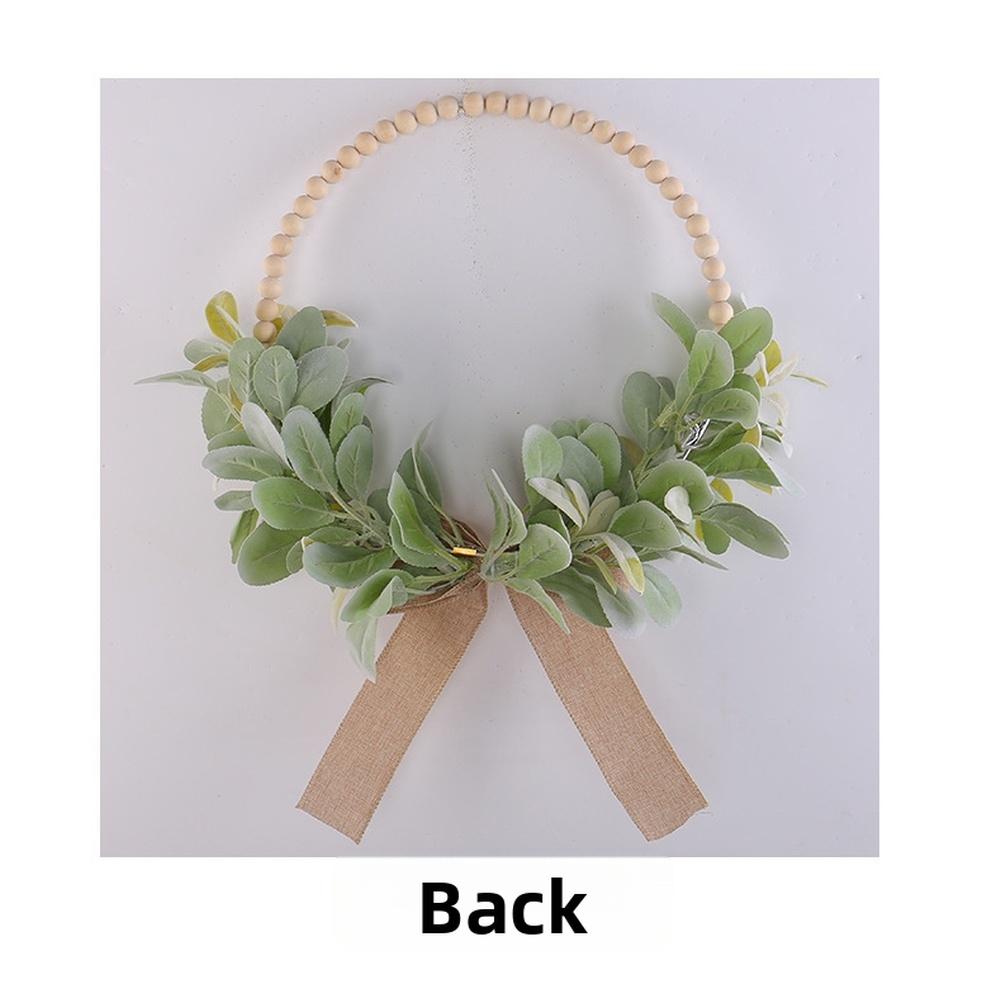 Sezonowa Wianek w Stylu Wiejskim ze Sztucznymi Jesiennymi Liśćmi Drewnianymi Koralikami Kokardką do Zawieszenia na Ścianie Dekoracja Drzwi