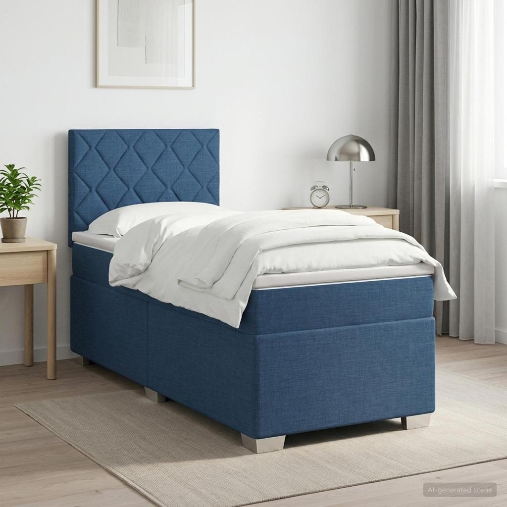 Box Spring Bed with Mattress and Headboard Blue 80 x 200 cm Fabric