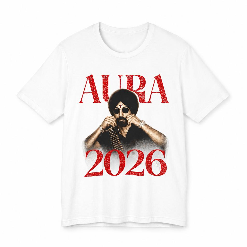 Aura 2026 Tee Diljit Dosanjh Skull With Turban Graphic Dark Red Typography