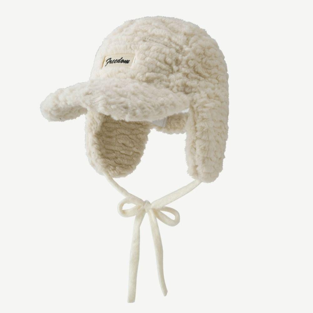

Thickened Baseball Cap Lamb Plush Bomber Hats Fashion Earflap Hat Women бежевий