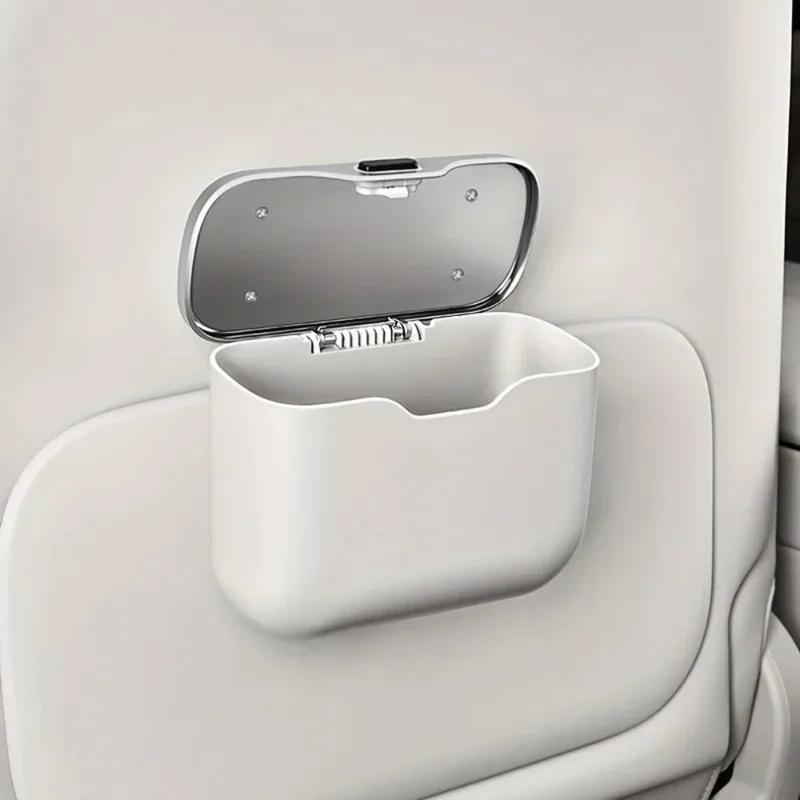 Multifunctional Hanging Car Trash Can With Press Top Lid Wet & Dry Storage Bin For Auto Interior Accessories