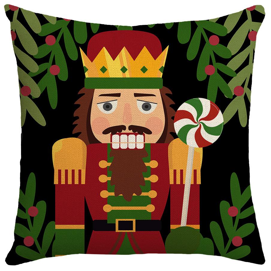 New Christmas Nutcracker Pillow Linen Print Reversible Living Room Sofa Bedroom Cushion Cushion Cover