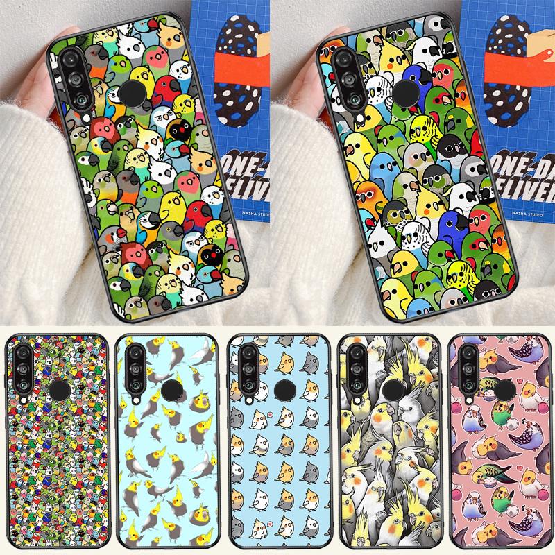 Cartoon Cockatiel Collage For Huawei P20 P30 P40 Lite P60 Pro Nova 12i 11i 8i 12s 9 10 SE Y90 Y60 Y70 Y72 Y61 Y91 Case