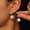 Gold Plated Copper Pearl Drop Earrings, Cubic Zirconia Dangle Earrings for Women