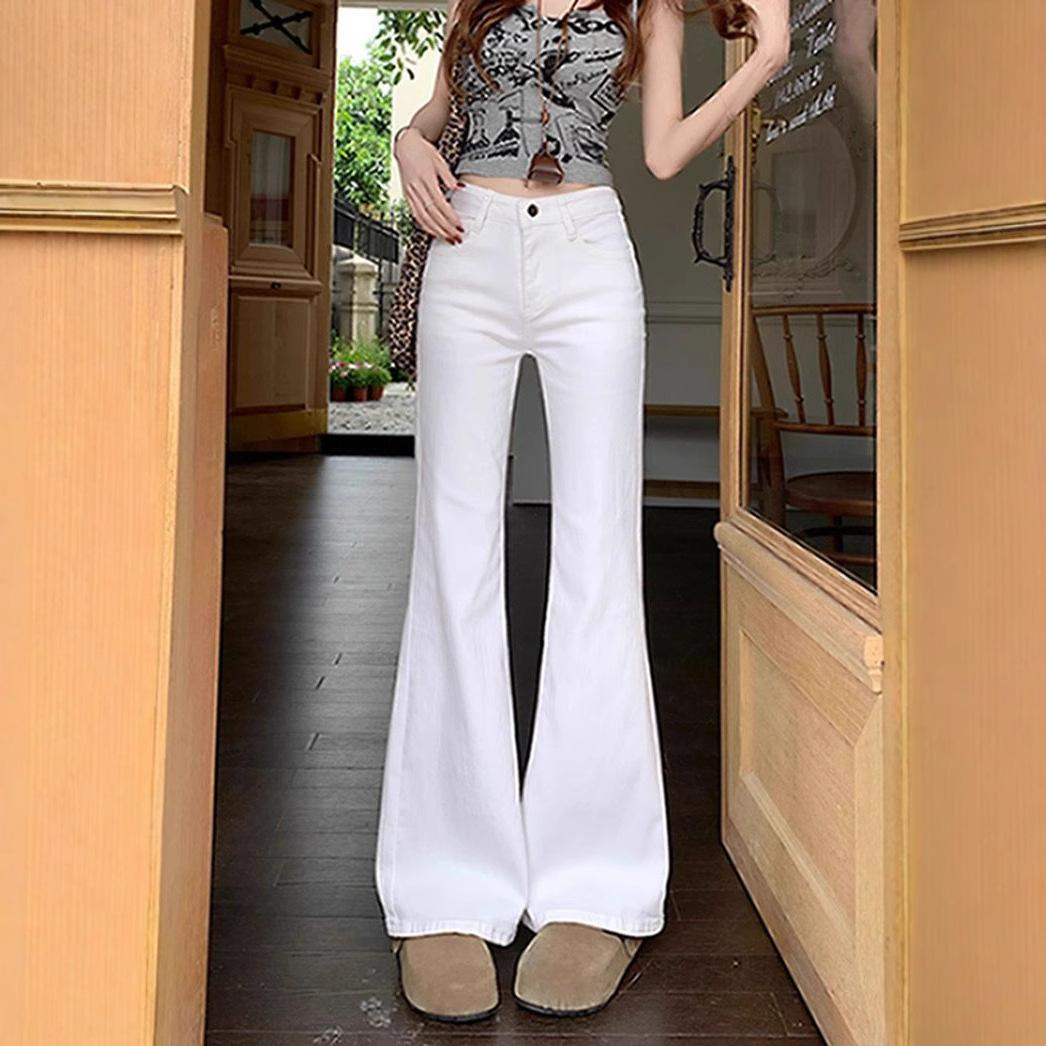 

Белые джинсы микроклеш женские маленького роста с высокой посадкой брюки-подковы тонкие и универсальные не облегают ногу расклешенные брюки длинные джинсовые брюки L