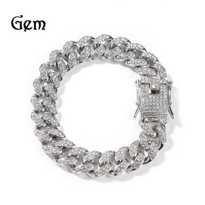 Catena Cubana 12MM con Diamanti, Elegante Bracciale Hip-hop in Lega
