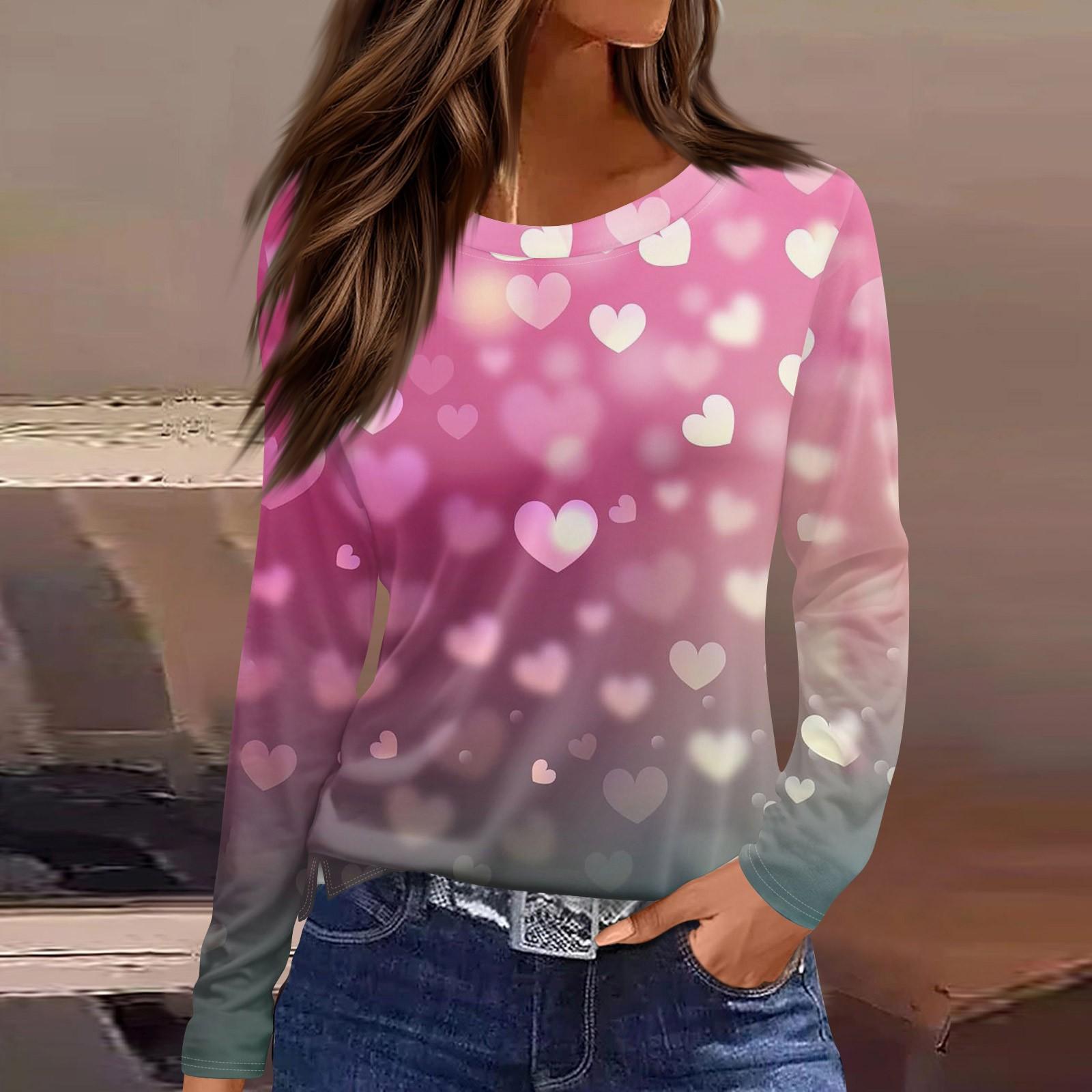 

Женская мода повседневный топ с разрезом по низу ко Дню святого Валентина с круглым вырезом и длинными рукавами S