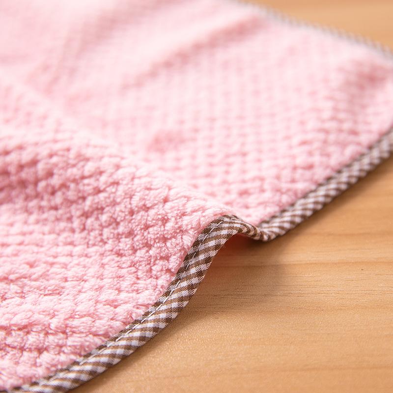 Coral Fleece Hanging Teak Edge Cleaning Cloth Coral Fleece Hand Towel Kitchen Absorbent Dish Cloth Scouring Pad