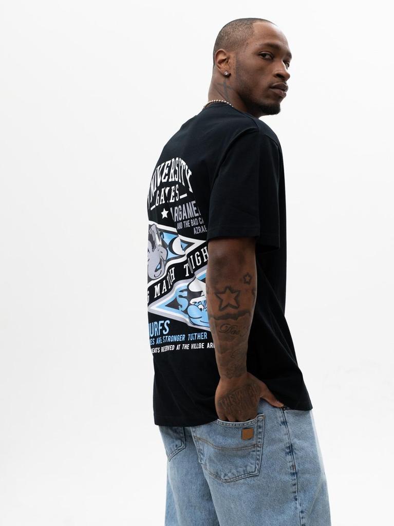 Smurfs University Games Men's Black Oversized Short Sleeve T-Shirt L