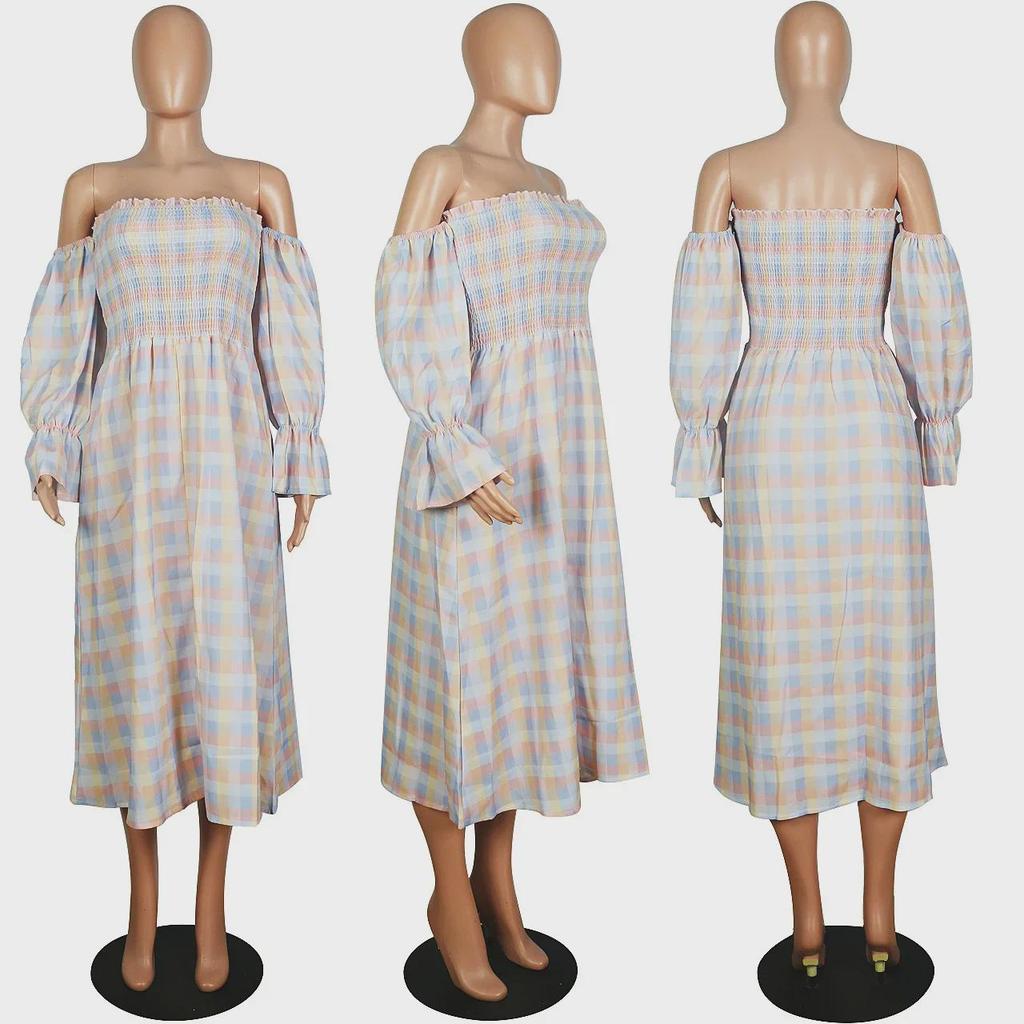 Women's Sexy Off-Shoulder Long-Sleeve Printed Dress for Fall/Winter YD101