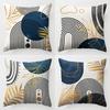 Abstract Geometric Pattern Of Golden Leaves Throw Pillow Cover With Short Plush Print Living Room Sofa Decoration Cushion Cover