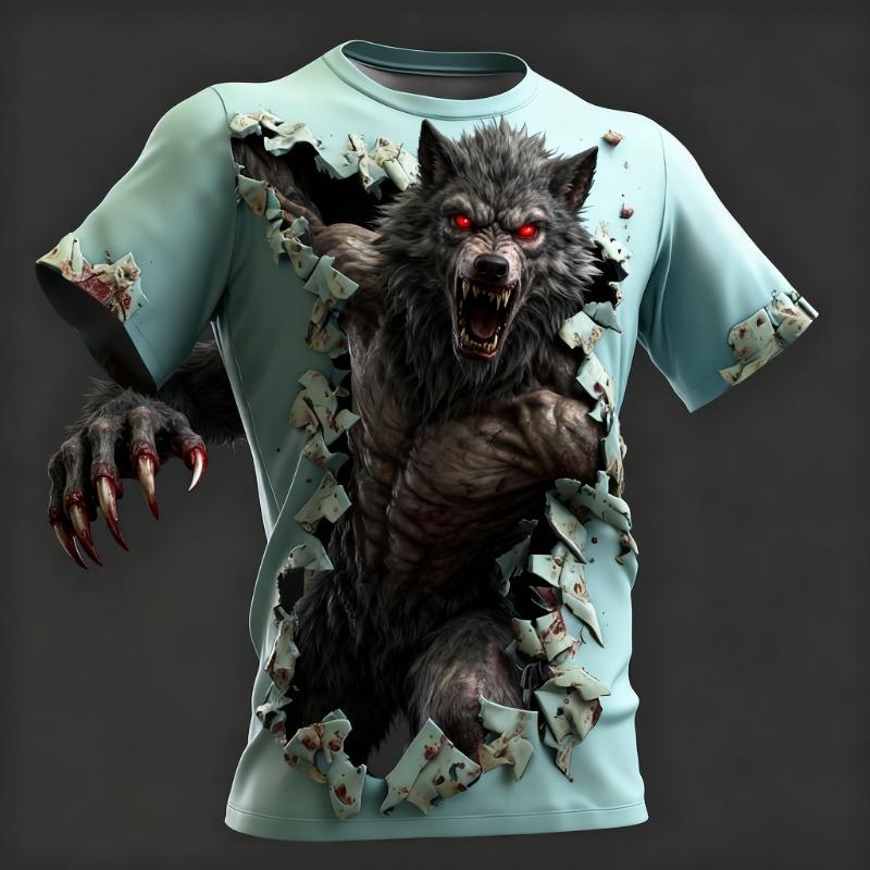 

2026 Hot Selling Summer Retro New Lonely Wolf Gazing Into The Distance Texture 3D Printed T-shirt Outdoor XXXL