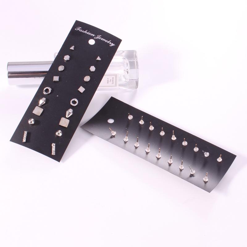 Trendy European and American 9-Piece Stud Earrings Set – Fashion Black Card with 9 Pairs