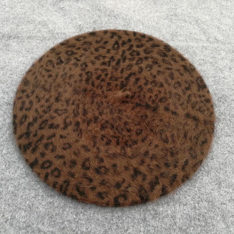 

Берет женский из кроличьего меха с леопардовым принтом в корейском стиле