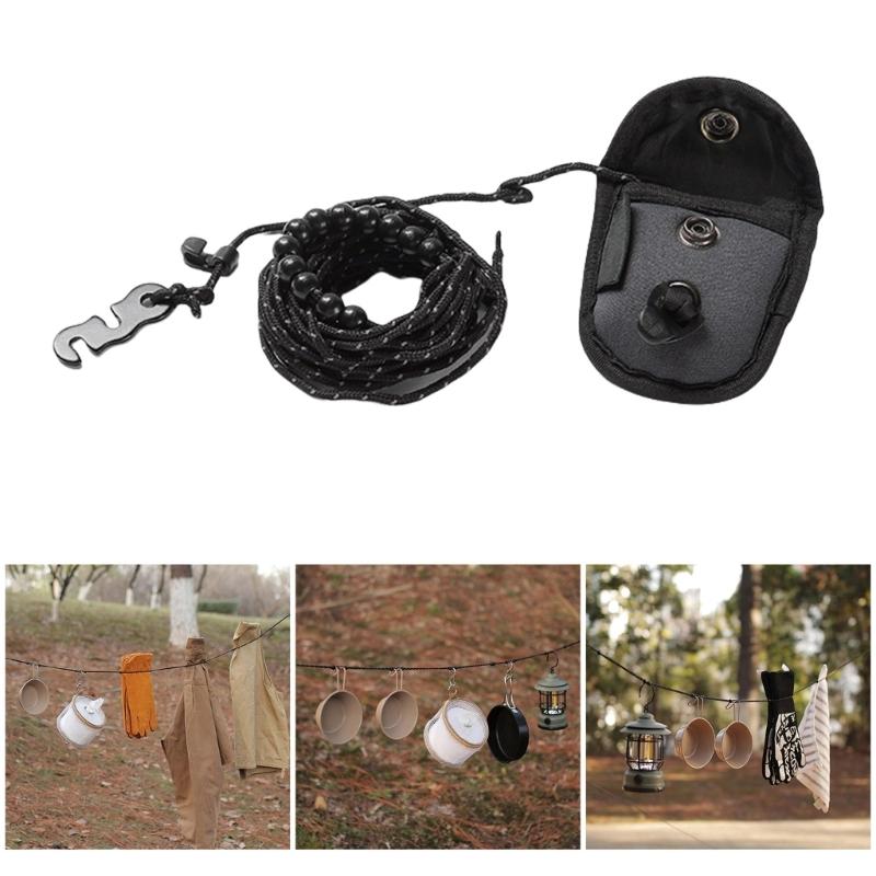 NonSlip Outdoor Washing Line Camping Stretch Clothesline Travel Washing Line with Solid Beads Windproof Clothesline