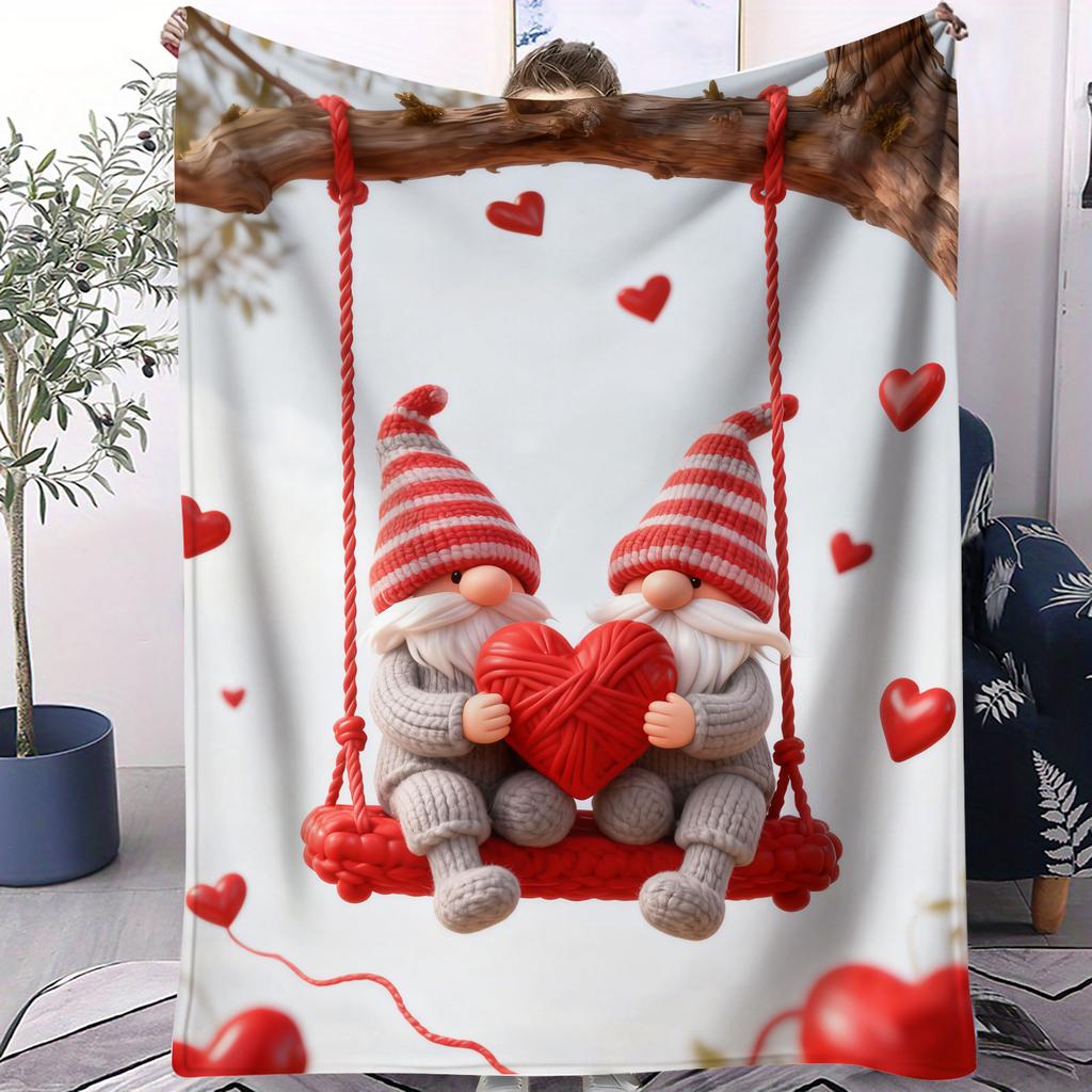 Pastel Gnome Couple Swing Throw Blanket Warm Throw Lightweight Cozy Flannel Cover for Living Room Christmas Valentine's Day Gift