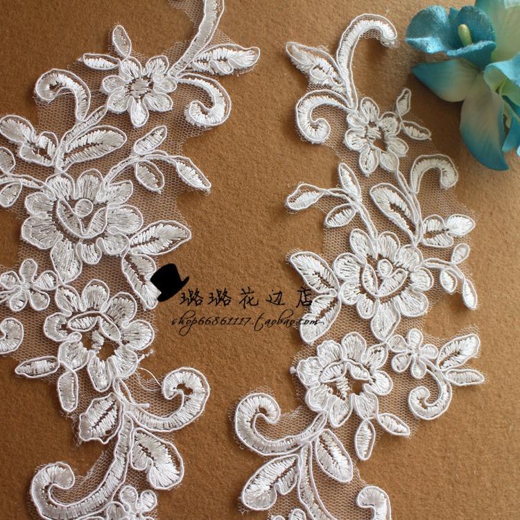 Lace Flower, Bridal Wedding Dress Veil Headgear Diy Jewelry Flower, Applique Beige Pair
