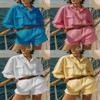 Set Casual da Donna in Cotone e Lino a Maniche Corte con Pantaloncini per Estate e Primavera