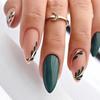 S.A.V.I 24 Stuks - Naturel Groen Bladprint Press-On Nagels, Lange Amandelvorm, 24 Set
