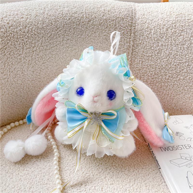 Adorable Plush Cartoon Lolita Rabbit Backpack With Soft Shoulder Chain Design синий