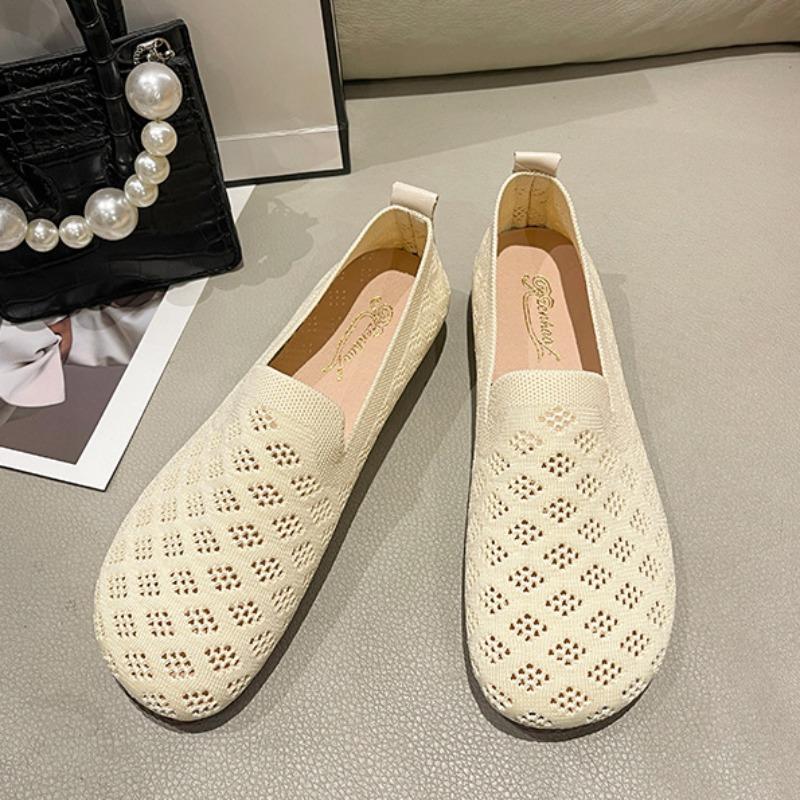 Fashion Summer Knitted Ballet Flats Women Square Toe Mesh Breathable Loafers Women Driving Shoes Comfort Soft Bottom Moccasins Shoes