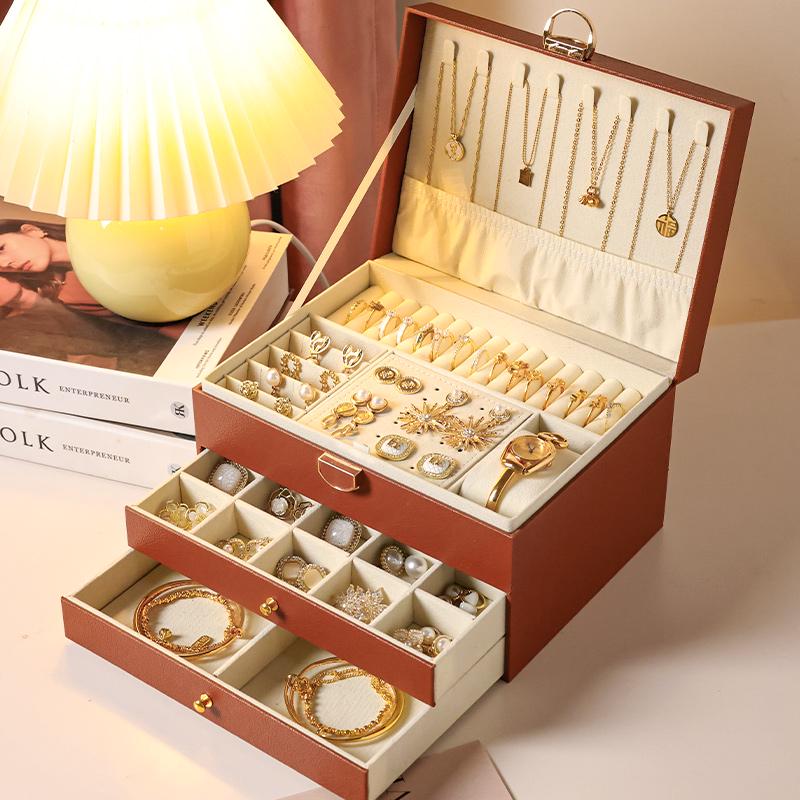 Exquisite Large Multi-Layer Jewelry Box for Necklaces, Ear Studs, Earrings, Rings & More