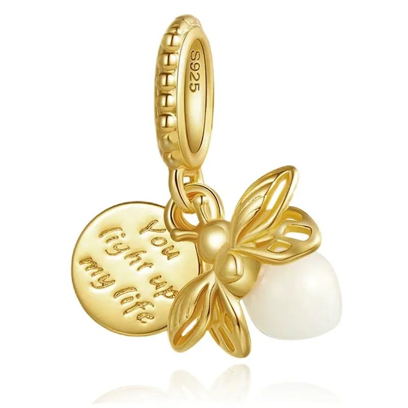 925 Silver Gold Heart Charms Beads Sparkling MapleLeaf Pendant For Women Bracelet DIY Jewelry Gift