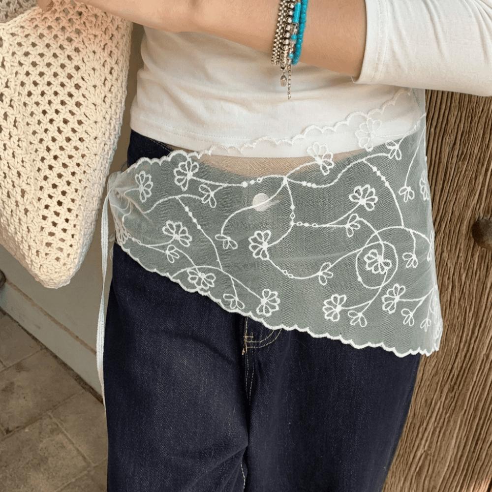 Layered Design Korean Lace Apron White Belted Overlap Scarf Niche Lace Triangle Belt  Photography